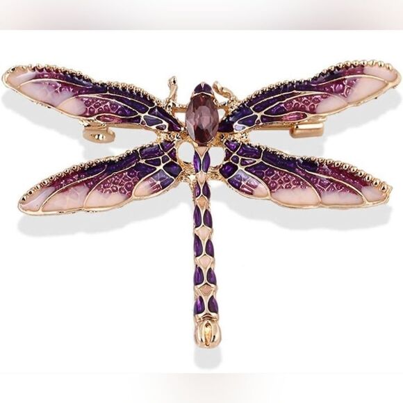 🔹️NWOT Purple & Gold Plated Dragonfly Scarf Pin/Brooch - Picture 7 of 8